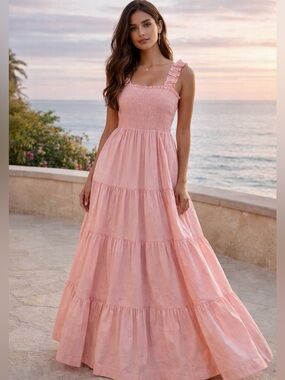 Abercrombie & Fitch Pink Smocked Tiered Maxi Dress Sz M
